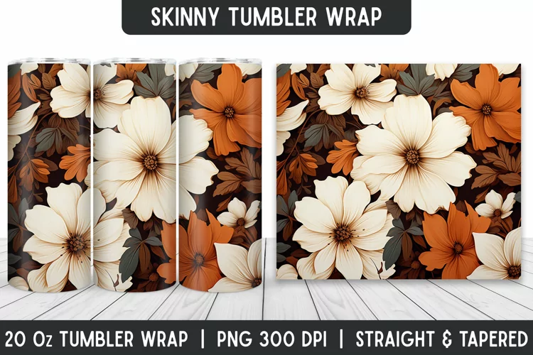 Flower Tumbler Wrap | 3D Sublimation | Skinny Tumbler