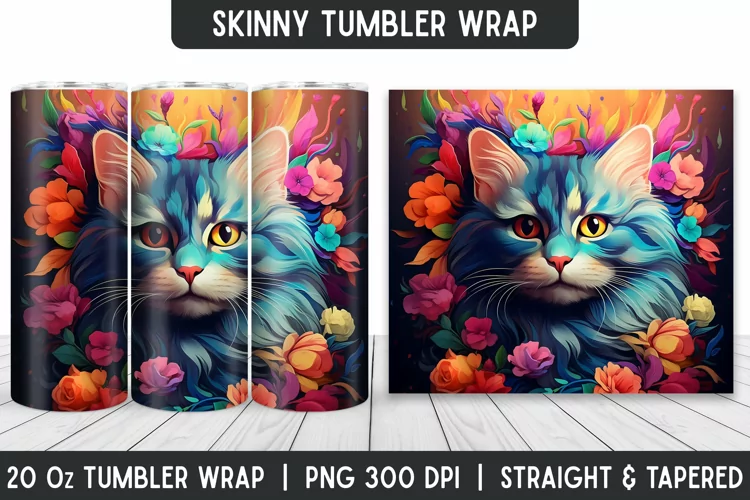 Cat Tumbler Wrap | 3D Sublimation | Skinny Tumbler