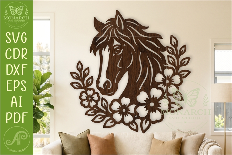 Floral Horse Head SVG Wildflower Wall Decor Laser Cut File