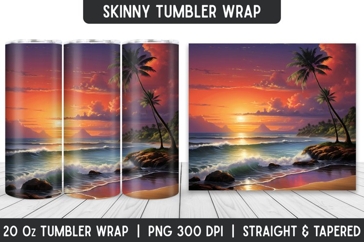 Sunset on Beach Tumbler Wrap | Skinny | 3D Sublimation