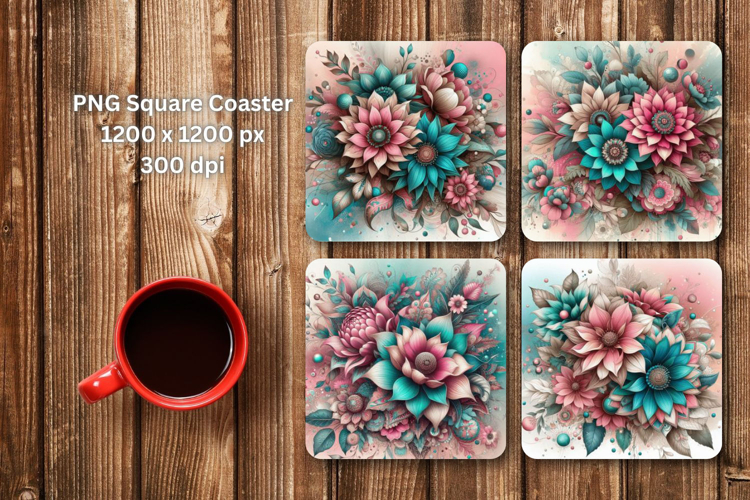 square coaster - watercolor flowers