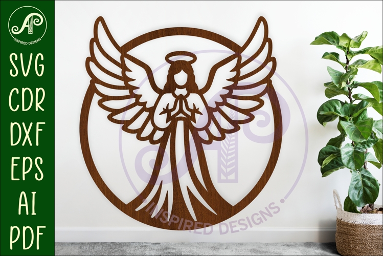 Guardian Angel Name Sign SVG, Praying Angel Wall Art Laser