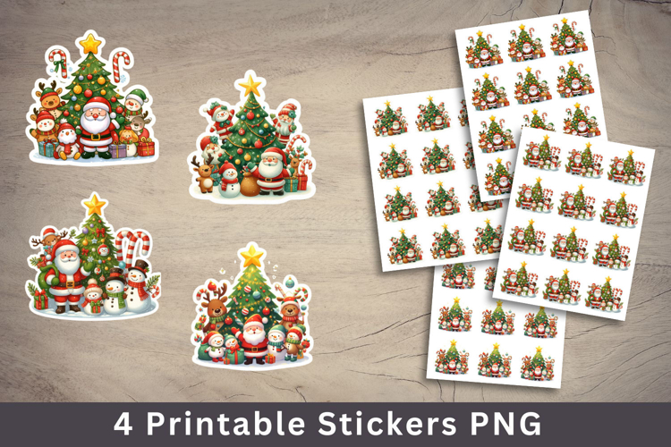 christmas printable sticker - santa claus snowman reindeer