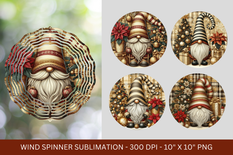 wind spinner - gold christmas gnome