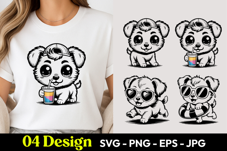 Cute Puppy Drinking Juice SVG PNG T Shirt Design