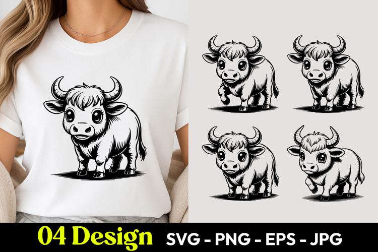 Cute Baby Buffalo SVG PNG T Shirt Design