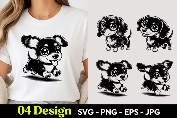 Cute Cartoon Puppy Running T Shirt Design SVG
