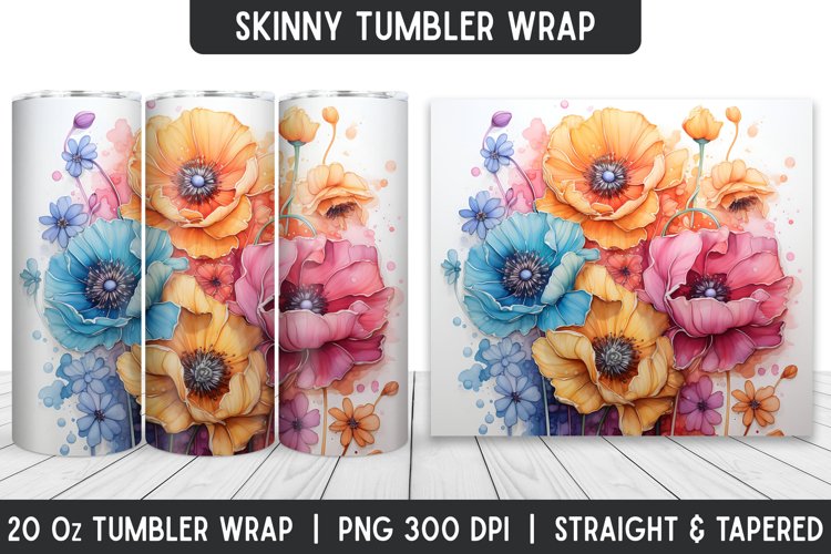 Flower Tumbler Wrap | 3D Sublimation | Skinny Tumbler