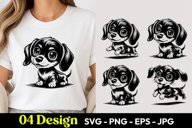 Cute Dachshund Puppy Cartoon T Shirt Design SVG
