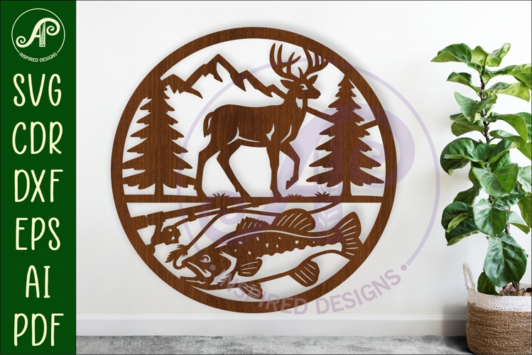 Buck and Bass, Hunting and fishing wall sign, SVG f