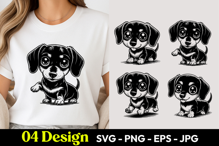 Cute Dachshund Puppy Cartoon T Shirt Design SVG