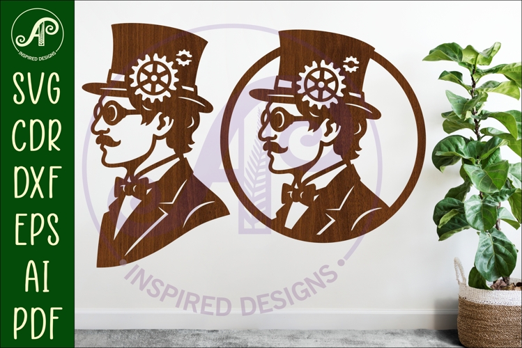 Steampunk man profile laser cut wall sign