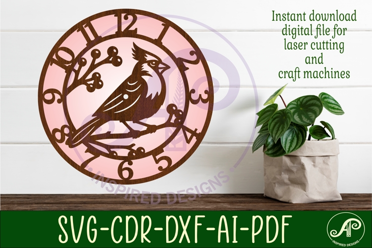 Cardinal Bird Wall Clock SVG, Laser Cut Clock Design