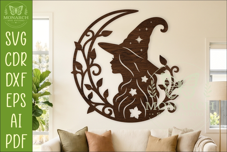 Forest Witch Crescent Moon SVG, Laser Cut Wall Art, Cottage