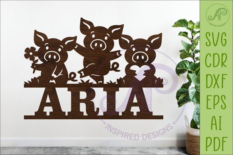 Cute Pig Silhouette Name Sign SVG | Farm Animal Cut File