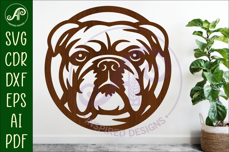 English Bulldog Wall Art SVG Laser Cut Dog Face Circle