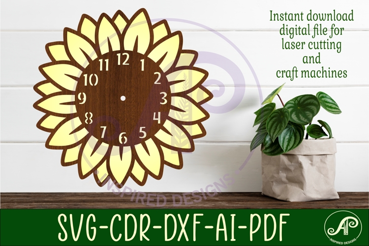 Sunflower shape clock wall clock laser cut