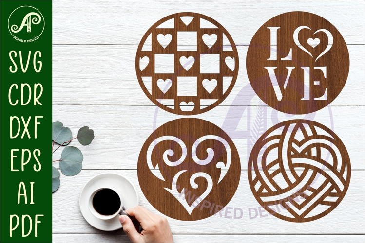 Heart Coasters, laser cut out Love heart designs d3