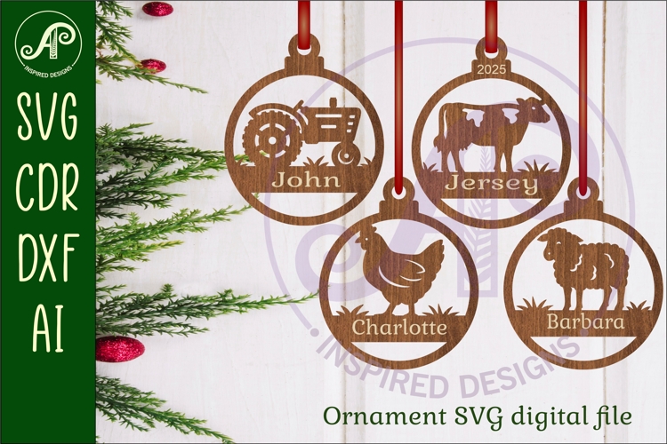 Farm animals Christmas Ornaments, personalized 2