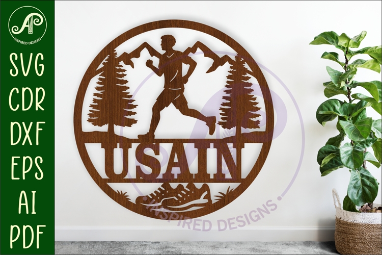 Runner male name sign svg laser cut wall sign