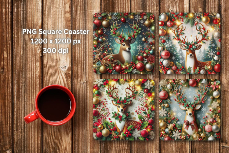 square coaster - 3d christmas reindeer