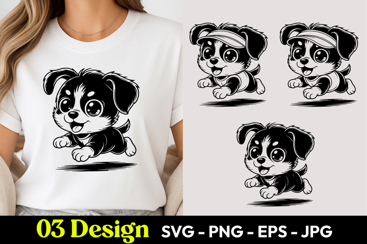 Black Puppy Cartoon SVG PNG