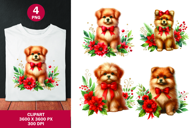 watercolor clipart png - christmas golden dog