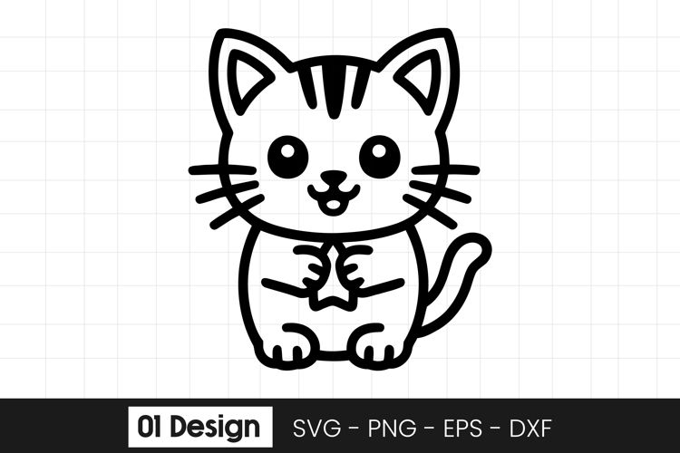 Cute Sitting Kitten Cartoon Design SVG PNG
