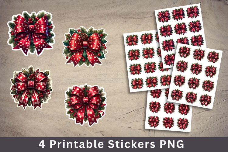 christmas printable sticker - christmas ribbon bow