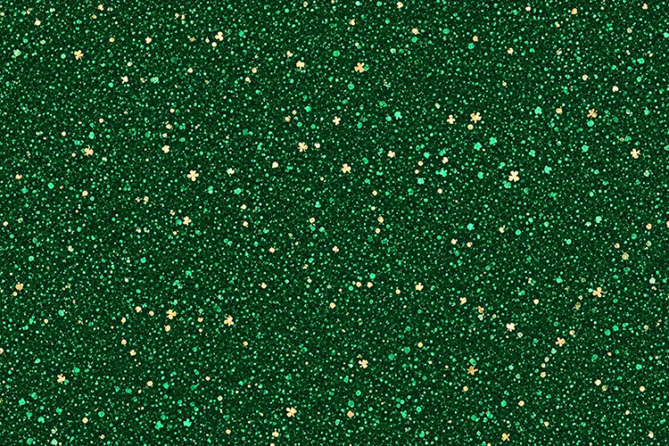 Green glitter background with gold and white sparkles