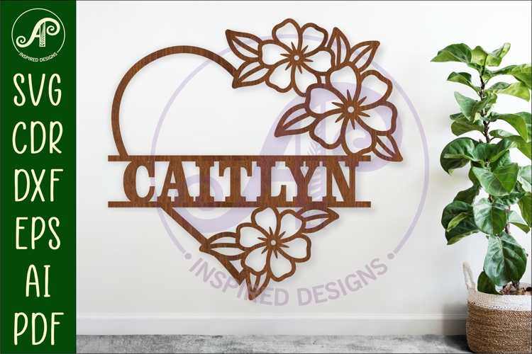 Floral heart name wall sign design