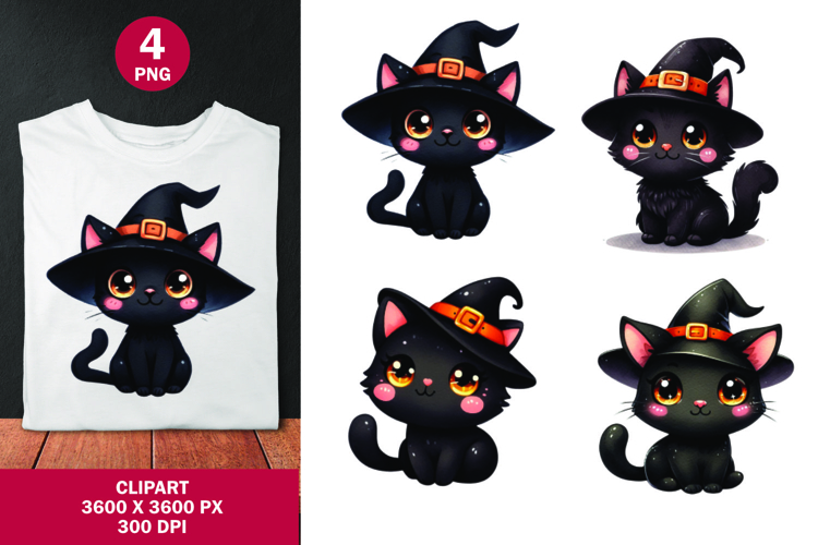 halloween clipart png - cat witch kawaii