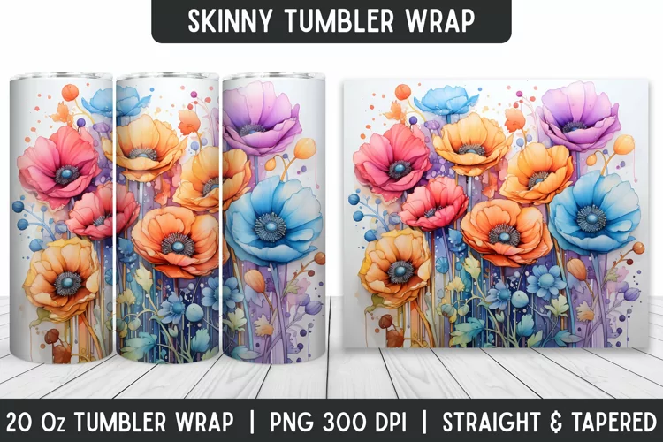 Flower Tumbler Wrap | 3D Sublimation | Skinny Tumbler