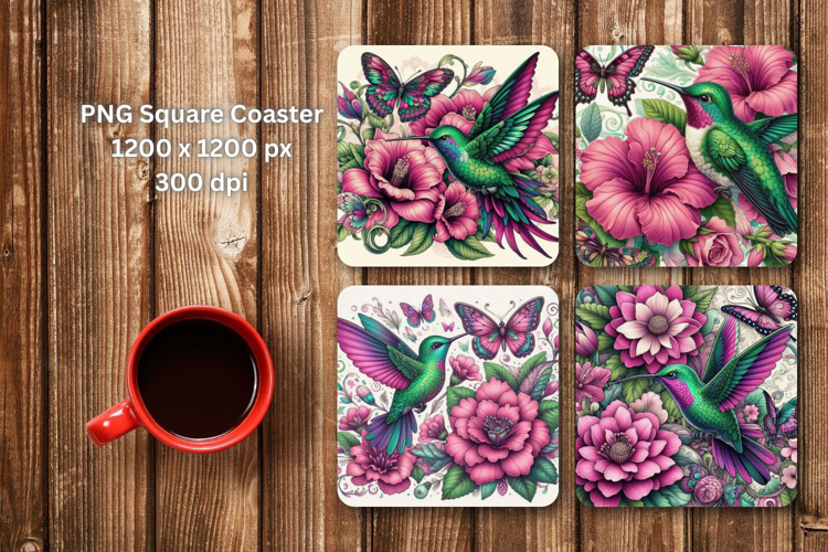 square coaster - floral calibri and butterfly example image 1