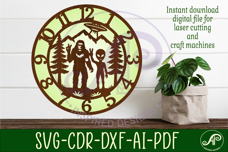 Bigfoot and Alien forest clock wall clock laser cut files
