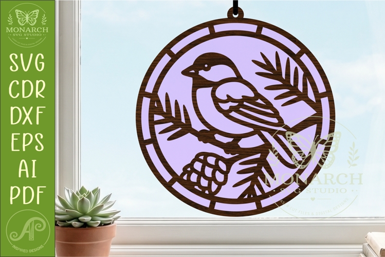 Chickadee Bird Suncatcher SVG | Stained Glass Style Laser Cu