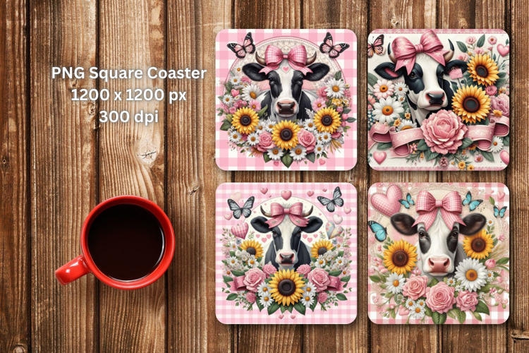square coaster - plaid sunflower cow