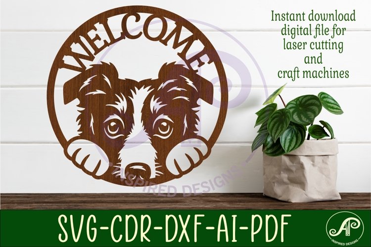 Border collie welcome wall art sign, SVG file. vector