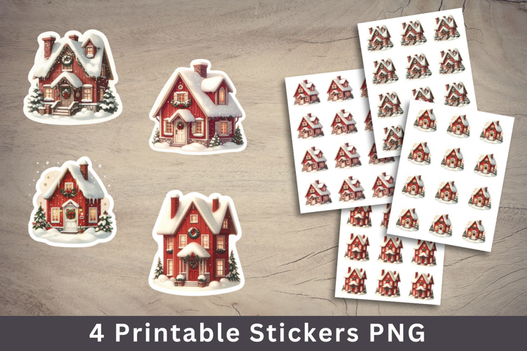 christmas printable sticker - snowy house