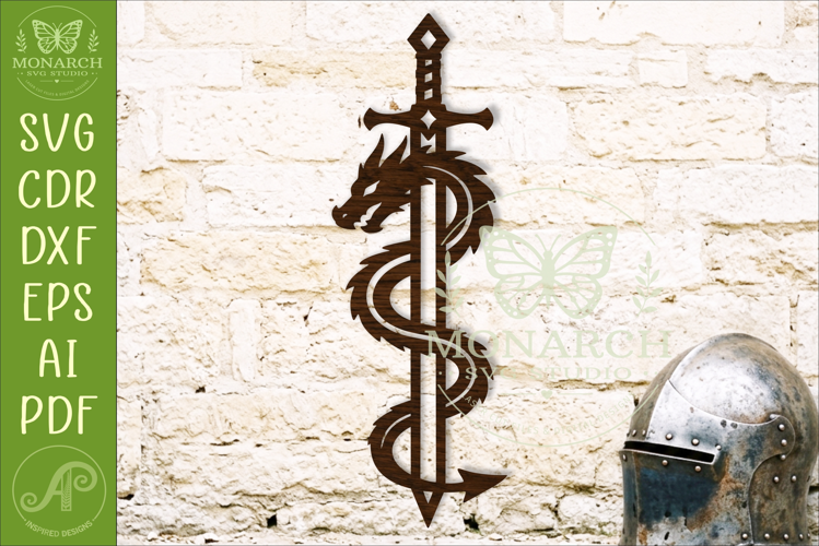 Dragon Sword SVG, Fantasy Wall Art, Medieval Dragon Laser