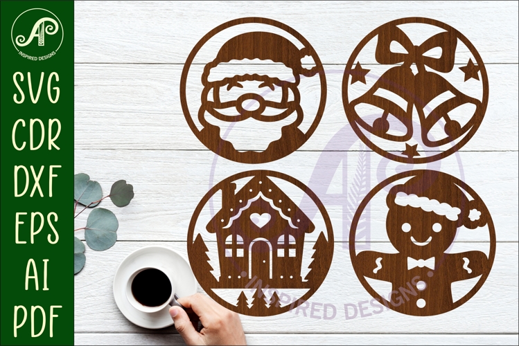 Christmas Coasters, laser cut out festive designs d2