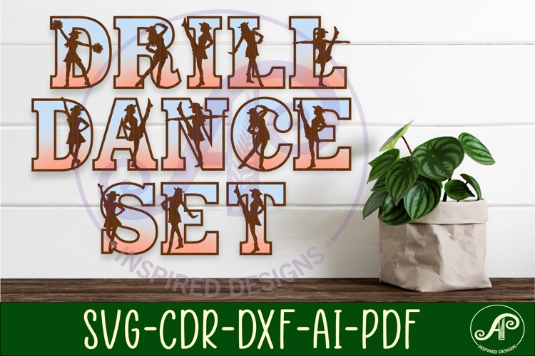 Drill team dancers alphabet set. 2 layer letters. 55 letter