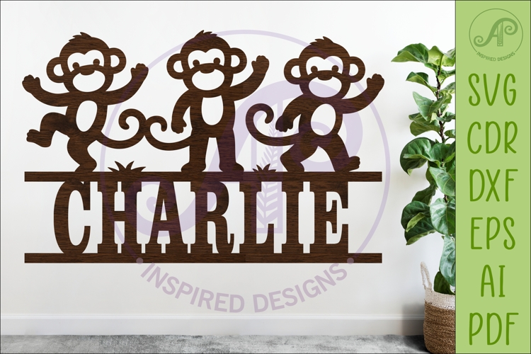 Cute Monkey Name Sign SVG, Jungle Nursery Laser Cut