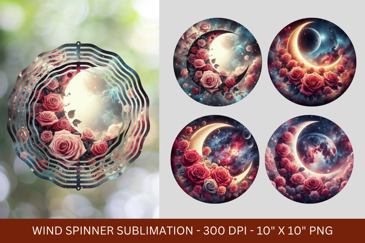 wind spinner - cosmic floral crescent moon