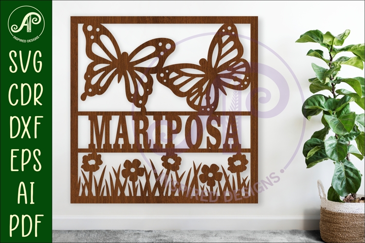 Butterflies and flowers name sign svg laser cut template