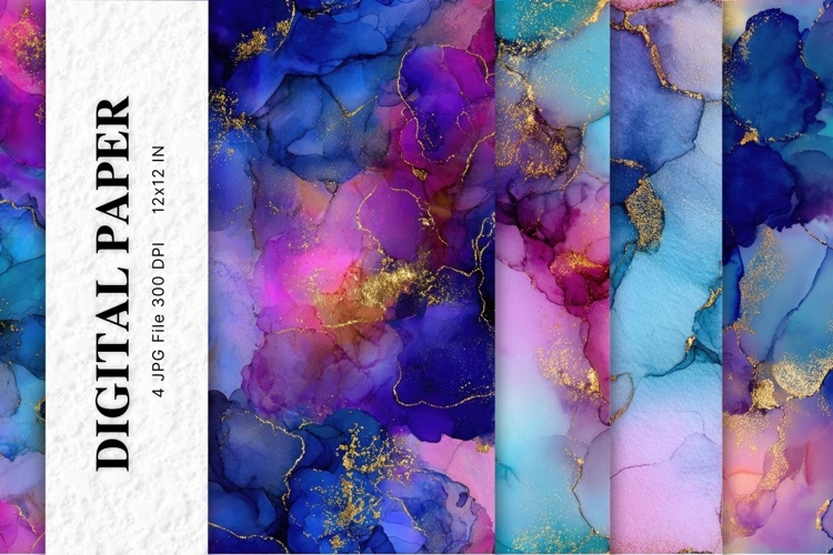 Rainbow Watercolor Alcohol Ink Background Digital Paper