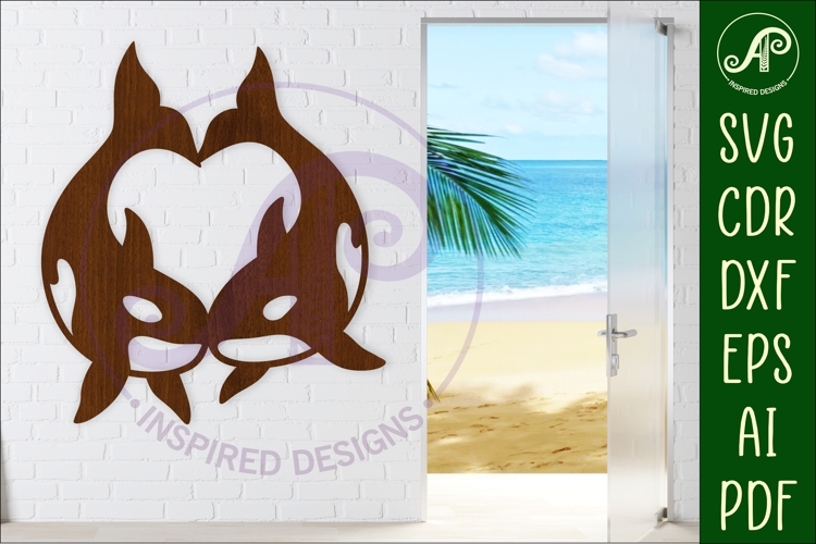 Orcas, killer whales heart wall sign svg laser cut