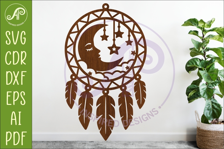 Moon and Stars Dreamcatcher Laser Cut File, Boho Wall Art