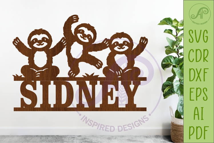 Cute Sloths Name Sign SVG, Personalized Jungle sign example image 1