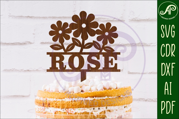 Personalized Flowers cake topper SVG laser cut